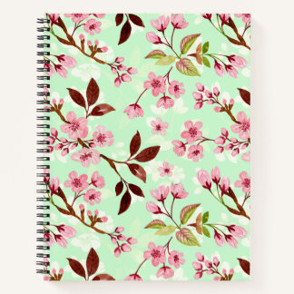 Cherry Blossoms Mint Background Notebook