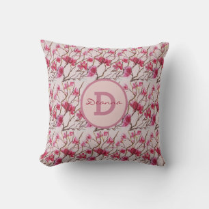 Cherry Blossoms Monogram Watercolor Cushion
