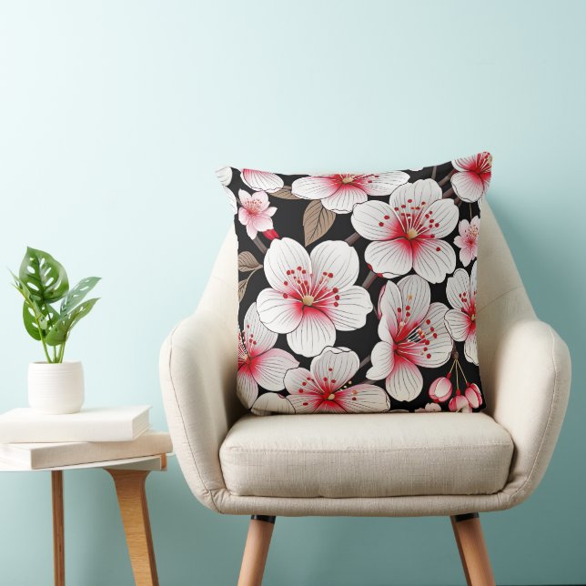 Cherry blossoms on black cushion (Chair)