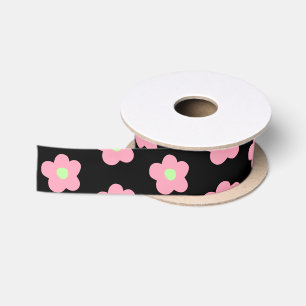 Cherry Blossoms on Black Satin Ribbon