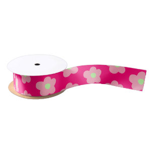 Cherry Blossoms on Pink Satin Ribbon
