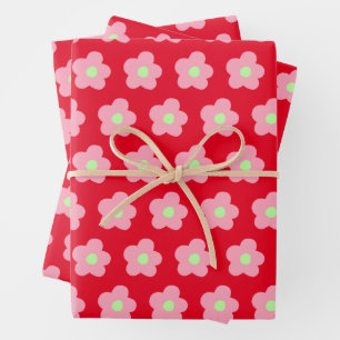 Cherry Blossoms on Red Wrapping Paper Sheet
