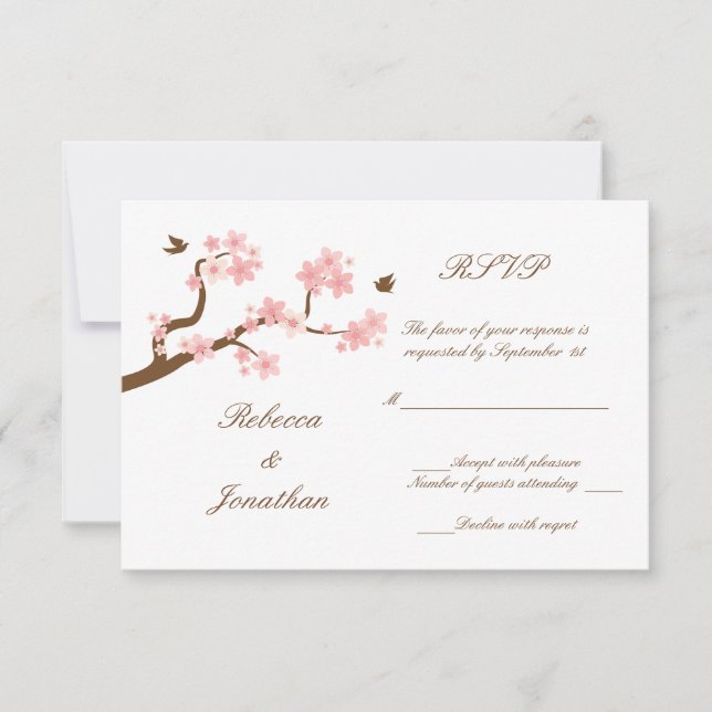 Cherry Blossoms on white RSVP Card (Front)