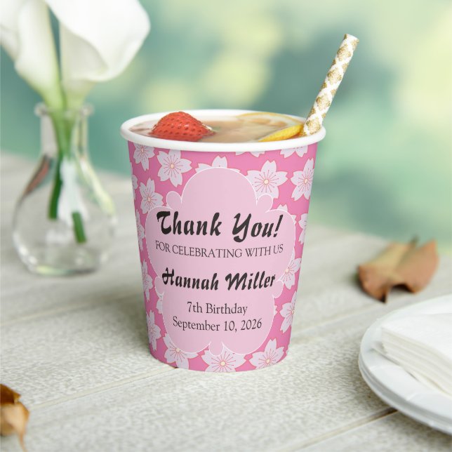 Cherry Blossoms Pink Birthday Paper Cups (Insitu)