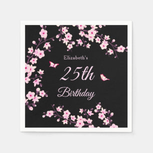 Cherry Blossoms Pink Black Custom Napkin