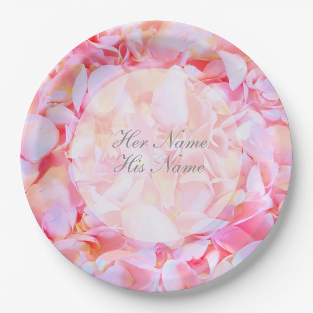 Cherry Blossoms-Pink Flowers Wedding Paper Plate (Front)