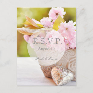 Cherry Blossoms-Pink Flowers Wedding RSVP Invitation Postcard