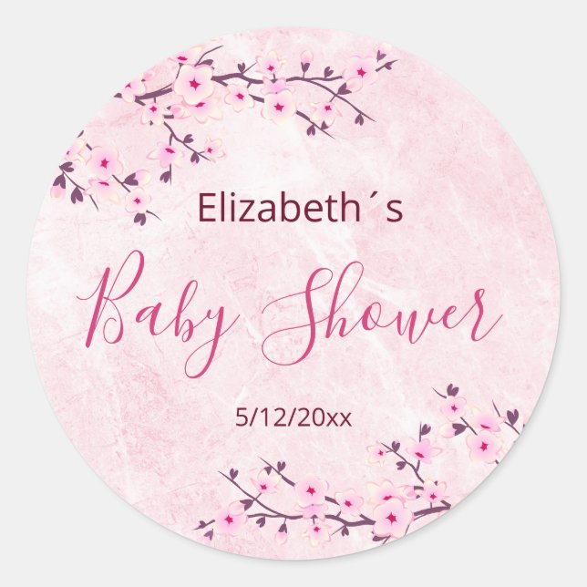 Cherry Blossoms Pink Girl Baby Shower  Classic  Round Sticker (Front)