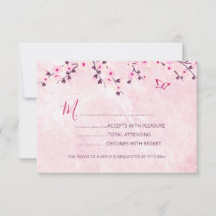 Cherry Blossoms  Pink  Girl Baby Shower RSVP Card