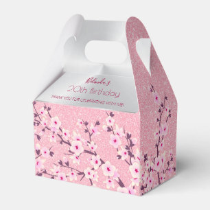 Cherry Blossoms Pink Glitter Custom Birthday Favour Box