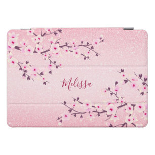 Cherry Blossoms Pink Glitter Monogram iPad Pro Cover