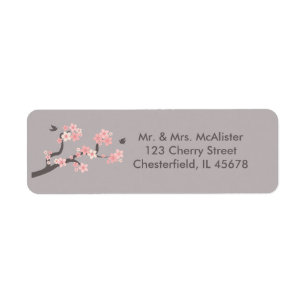 Cherry Blossoms pink/grey address label