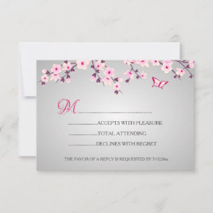 Cherry Blossoms Pink Grey Baby Shower RSVP