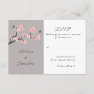 Cherry Blossoms pink/grey RSVP Card