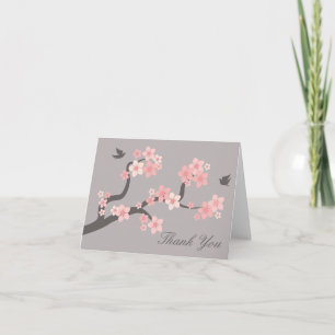Cherry Blossoms pink/grey Thank You Card