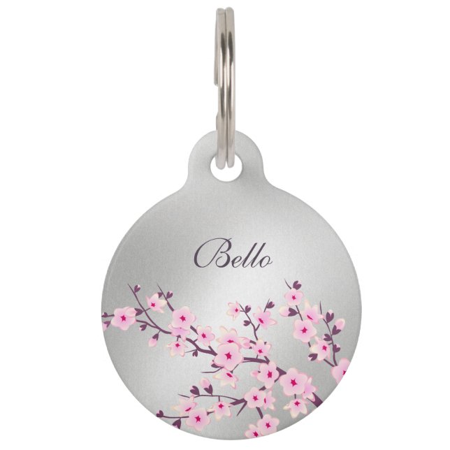 Cherry Blossoms Pink Shiny  Personalise Pet Tag (Front)