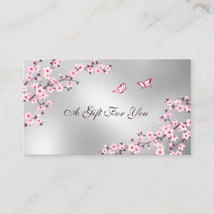 Cherry Blossoms Pink Silver  Business Card