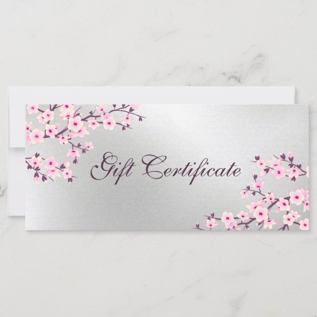 Cherry Blossoms Pink Silver Gift Certificate (Front)