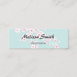 Cherry Blossoms Pink Turquoise Floral Mini Business Card