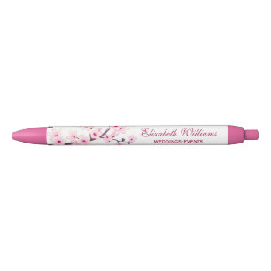 Cherry Blossoms Pink White Business Black Ink Pen