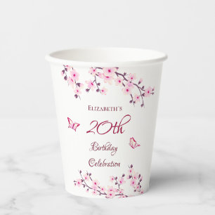 Cherry Blossoms Pink White Custom Birthday Paper Cups