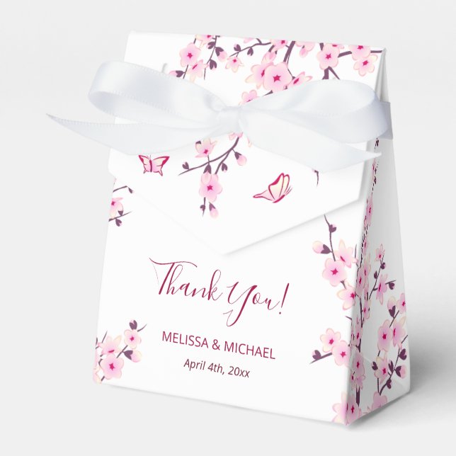 Cherry Blossoms Pink White Custom Wedding Favour Box (Front Side)