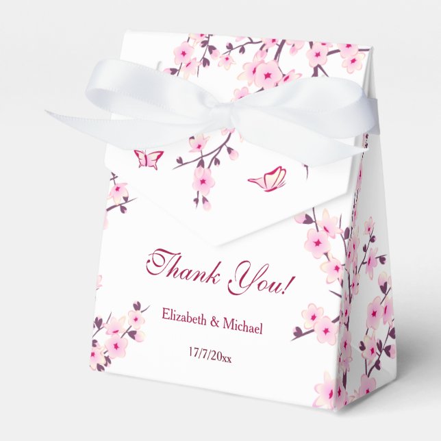 Cherry Blossoms Pink White Custom Wedding Favour Box (Front Side)