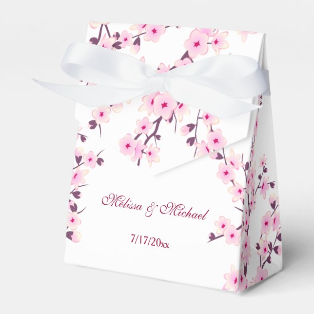 Cherry Blossoms Pink White | Custom Wedding Favour Box (Front Side)