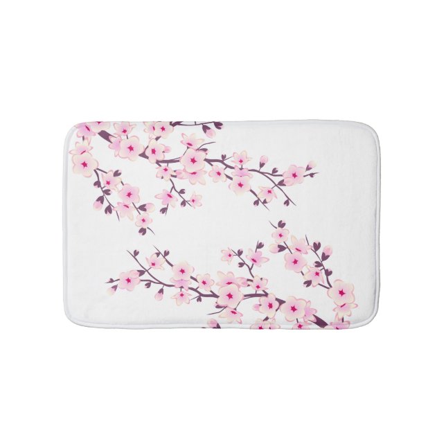 Cherry Blossoms Pink White Floral Bath Mat (Front)