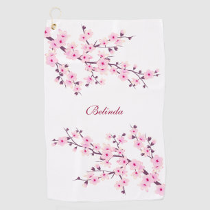 Cherry Blossoms Pink White Monogram Golf Towel
