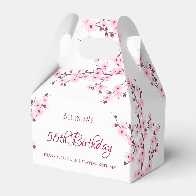 Cherry Blossoms Pink White Thank You Birthday   Favour Box (Front Side)