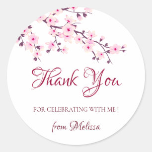Cherry Blossoms Pink White Thank You Classic Round Sticker