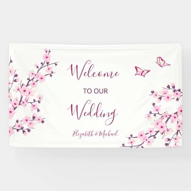 Cherry Blossoms Pink White Wedding   Banner (Horizontal)