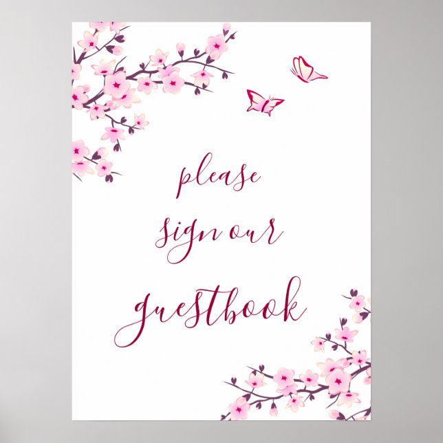 Cherry Blossoms Pink White Wedding Guest Book (Front)