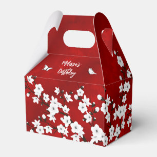 Cherry Blossoms Red Black White Custom Birthday Favour Box