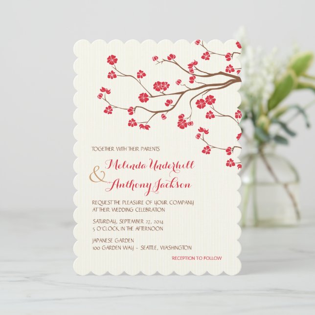 Cherry Blossoms Red Invitation (Standing Front)