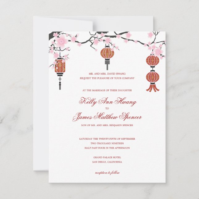 Cherry  Blossoms & Red Lanterns | Wedding Cards (Front)