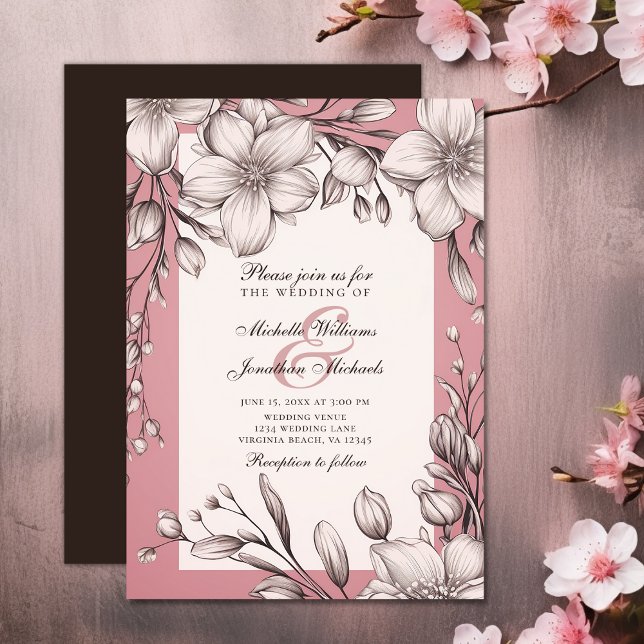 Cherry Blossoms Romantic Spring Floral Wedding Invitation (Cherry Blossoms Romantic Floral Sakura Wedding Invitation)