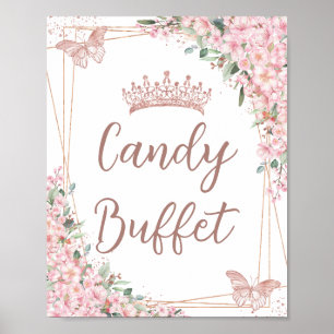 Cherry Blossoms Rose Gold Butterflies Candy Buffet Poster