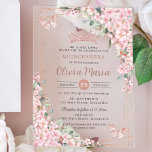 Cherry Blossoms Rose Gold Butterflies Quinceañera Acrylic Invitations<br><div class="desc">Personalise this pretty cherry blossoms Quinceañera / Sweet 16 birthday acrylic invitation easily and quickly. Simply click the Edit Using Design Tool button to further edit the texts, change fonts and fonts colours. Featuring beautiful watercolor cherry blossoms flowers, rose gold butterflies and a rose gold geometric frame. Matching items available...</div>