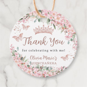 Cherry Blossoms Rose Gold Butterflies Quinceañera Favour Tags
