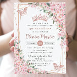 Cherry Blossoms Rose Gold Butterflies Quinceañera Invitation<br><div class="desc">Personalise this pretty cherry blossoms Quinceañera / Sweet 16 birthday invitation easily and quickly. Simply click the customise it further button to edit the texts, change fonts and fonts colours. Featuring beautiful watercolor cherry blossoms flowers, rose gold butterflies and a rose gold geometric frame. Matching items available in store. (c)...</div>