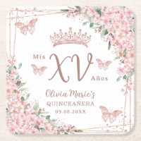 Cherry Blossoms Rose Gold Butterflies Quinceanera