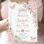 Cherry Blossoms Rose Gold Butterflies Sweet 16 Invitation<br><div class="desc">Personalise this pretty cherry blossoms Sweet 16 birthday invitation easily and quickly. Simply click the Edit Using Design Tools button to further edit the texts, change fonts and fonts colours. Featuring beautiful watercolor cherry blossoms flowers, rose gold butterflies and a rose gold geometric frame. Matching items available in store. (c)...</div>