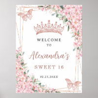Cherry Blossoms Rose Gold Butterflies Sweet 16