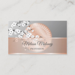 Cherry Blossoms Rose Gold Grey Mandala Business Card