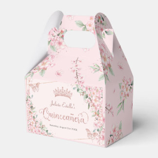 Cherry Blossoms Rose Gold Quinceanera Birthday Favour Box