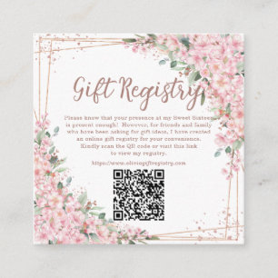 Cherry Blossoms Rose Gold Sweet Sixteen QR Gift Enclosure Card