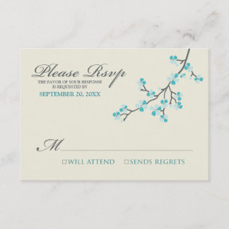 Cherry Blossoms RSVP Card (aqua/grey)