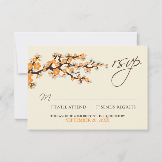Cherry Blossoms RSVP Card (orange) (Front)